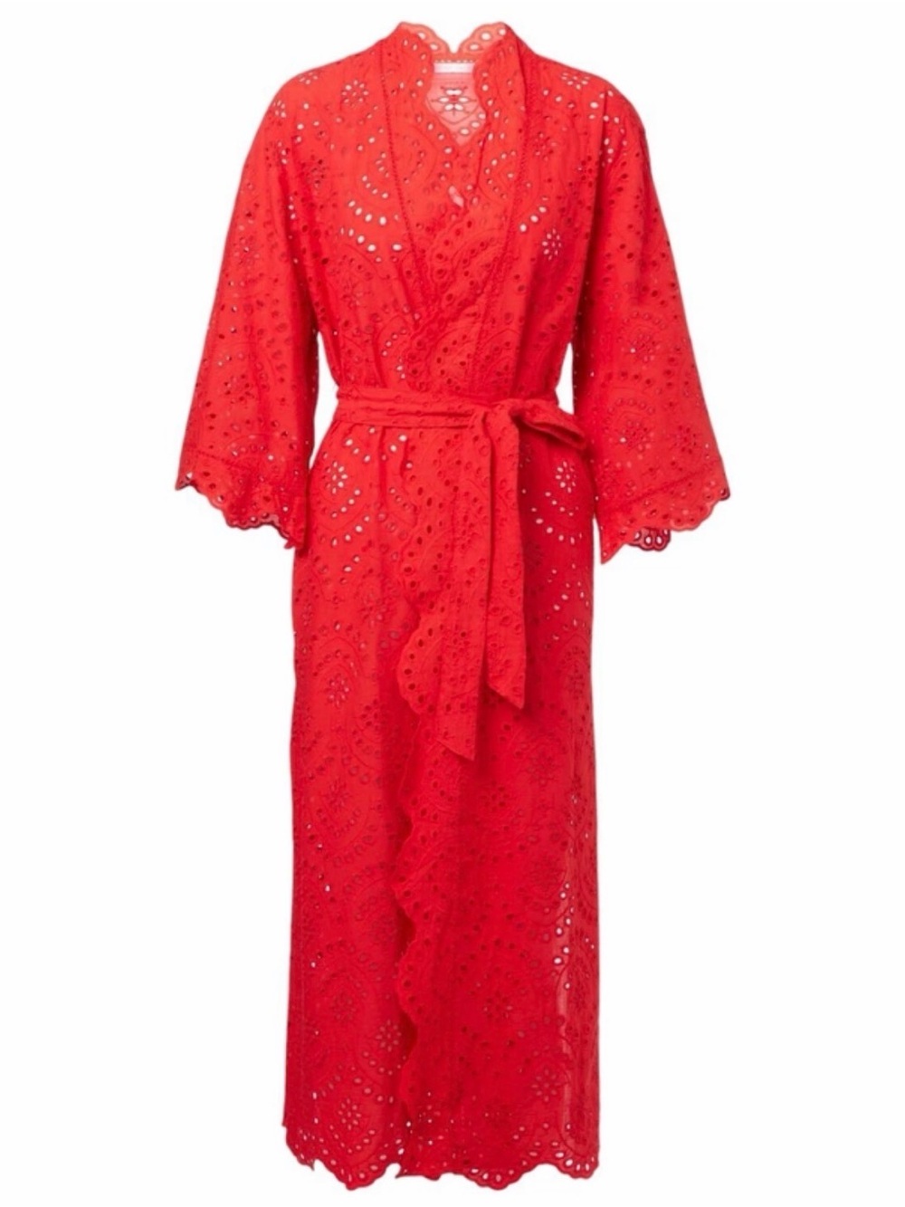 Poupette St. Barth Geranium Red Eyelet Tie-Waist Kimono Robe Coverup